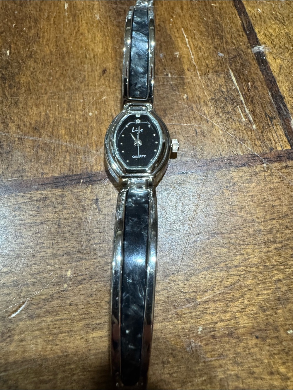 Women's Black and Silver Slim Bangle Watch